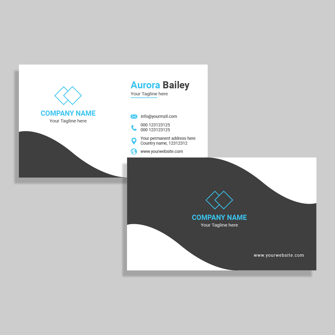 2 side business card template preview image.