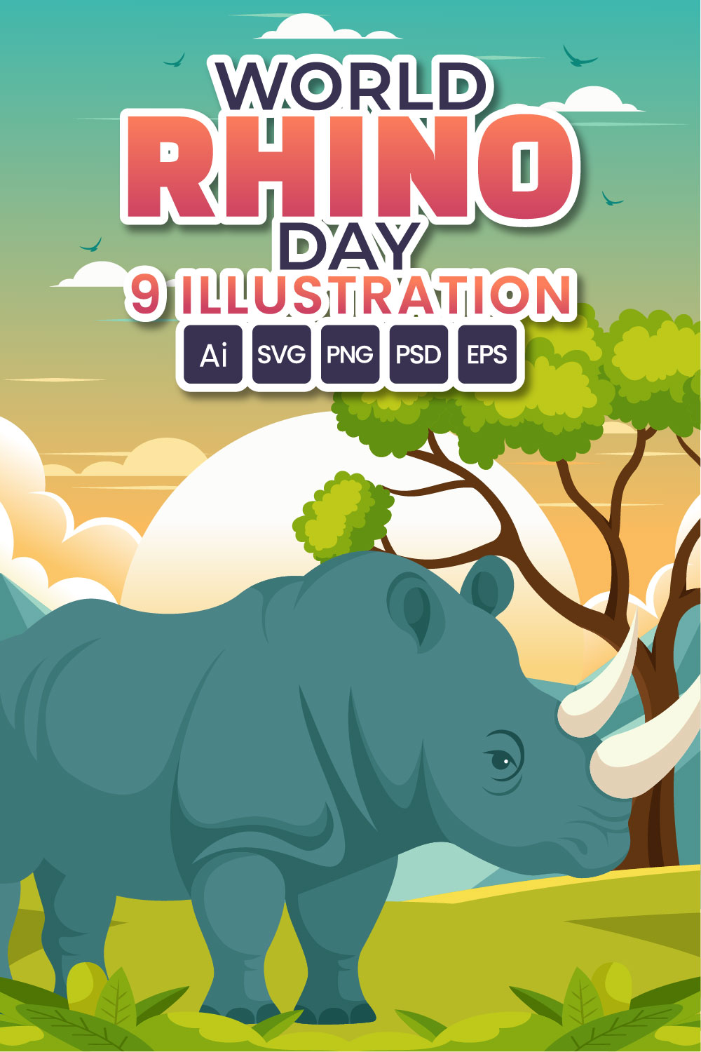 9 World Rhino Day Illustration pinterest preview image.