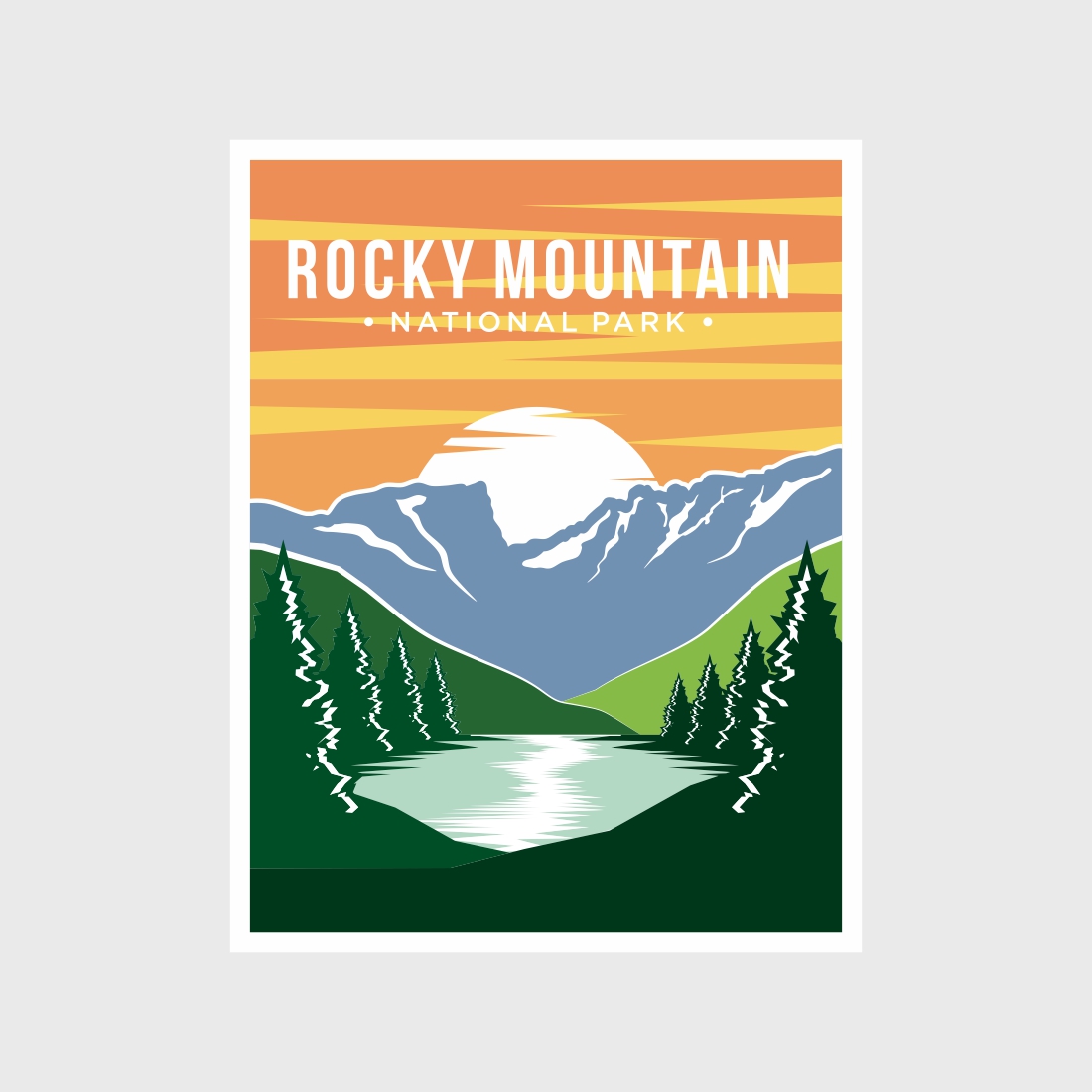 Rocky Mountain National Park poster vector illustration, beautiful mountains and river landscape poster - only $11 preview image.