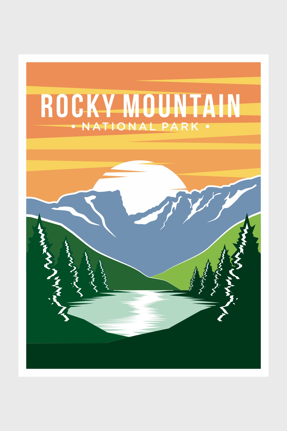Rocky Mountain National Park poster vector illustration, beautiful mountains and river landscape poster - only $11 pinterest preview image.