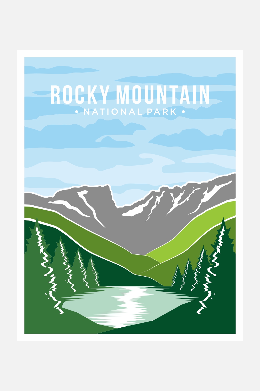Rocky Mountain National Park Poster Vector Illustration – Only $8 pinterest preview image.