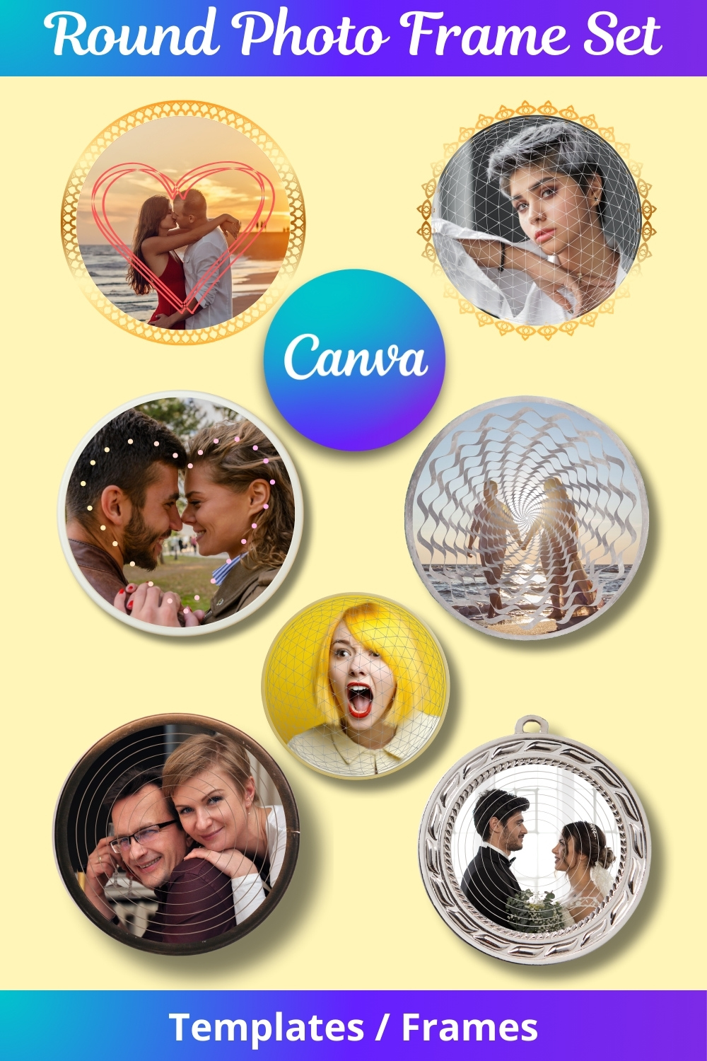 Round Photo Frame Set | Templates / Frames | Canva pinterest preview image.