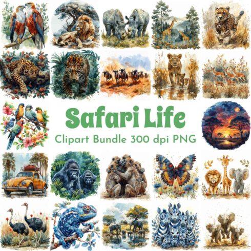 Safari Life Clipart Bundle cover image.