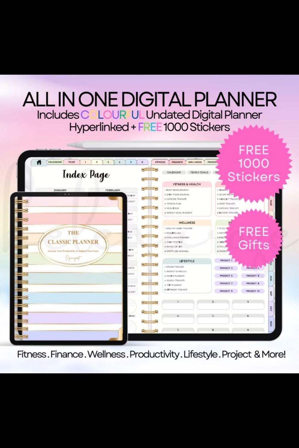 All-in-One Digital Planner - Your Ultimate Life Management Tool pinterest preview image.