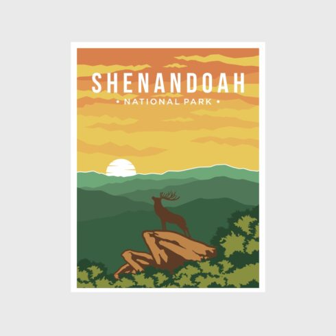 Shenandoah National Park poster vector illustration, beautiful deer and mountains view poster - only $11 cover image.