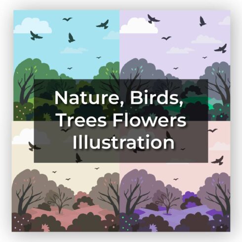 Illustration_of_park_Blank_nature, flowers, nature, vector, 4 color varients, editable cover image.