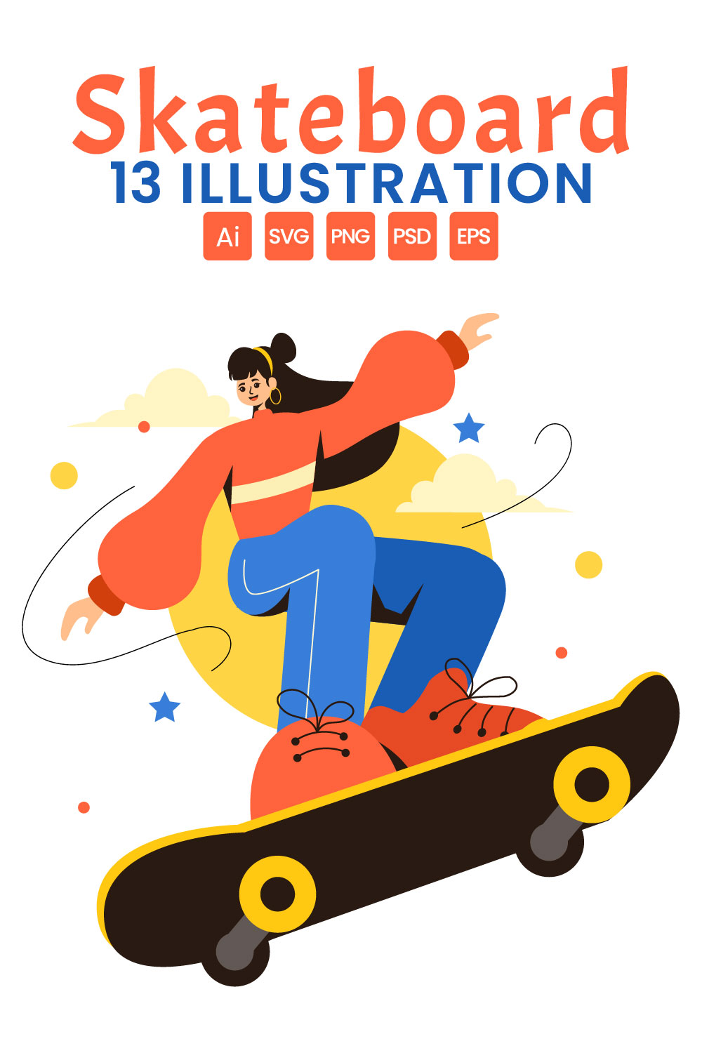 13 Skateboard Sport Illustration pinterest preview image.
