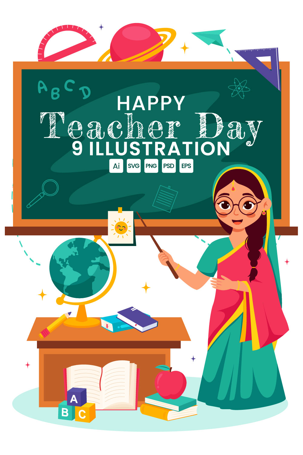 9 Teacher Day in India Illustration pinterest preview image.