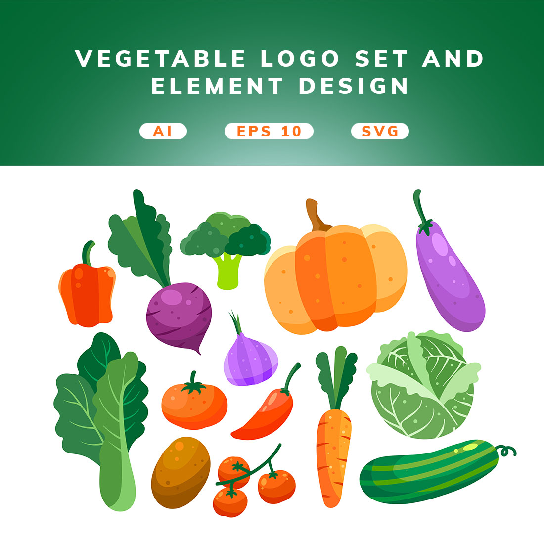 8 Vegetable Logos and icon BUNDLE preview image.