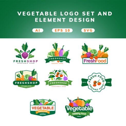8 Vegetable Logos and icon BUNDLE cover image.