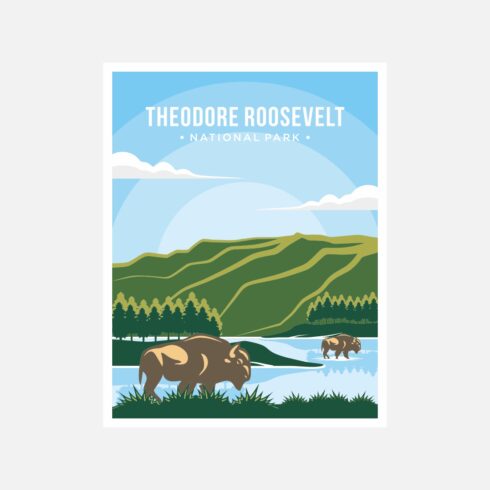 Theodore Roosevelt National Park poster vector illustration design – Only $8 cover image.