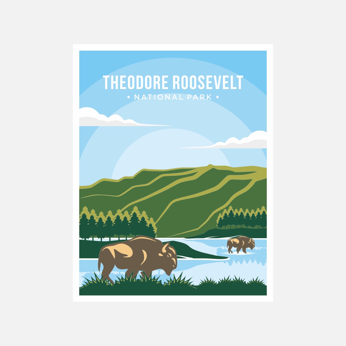 Theodore Roosevelt National Park poster vector illustration design – Only $8 preview image.