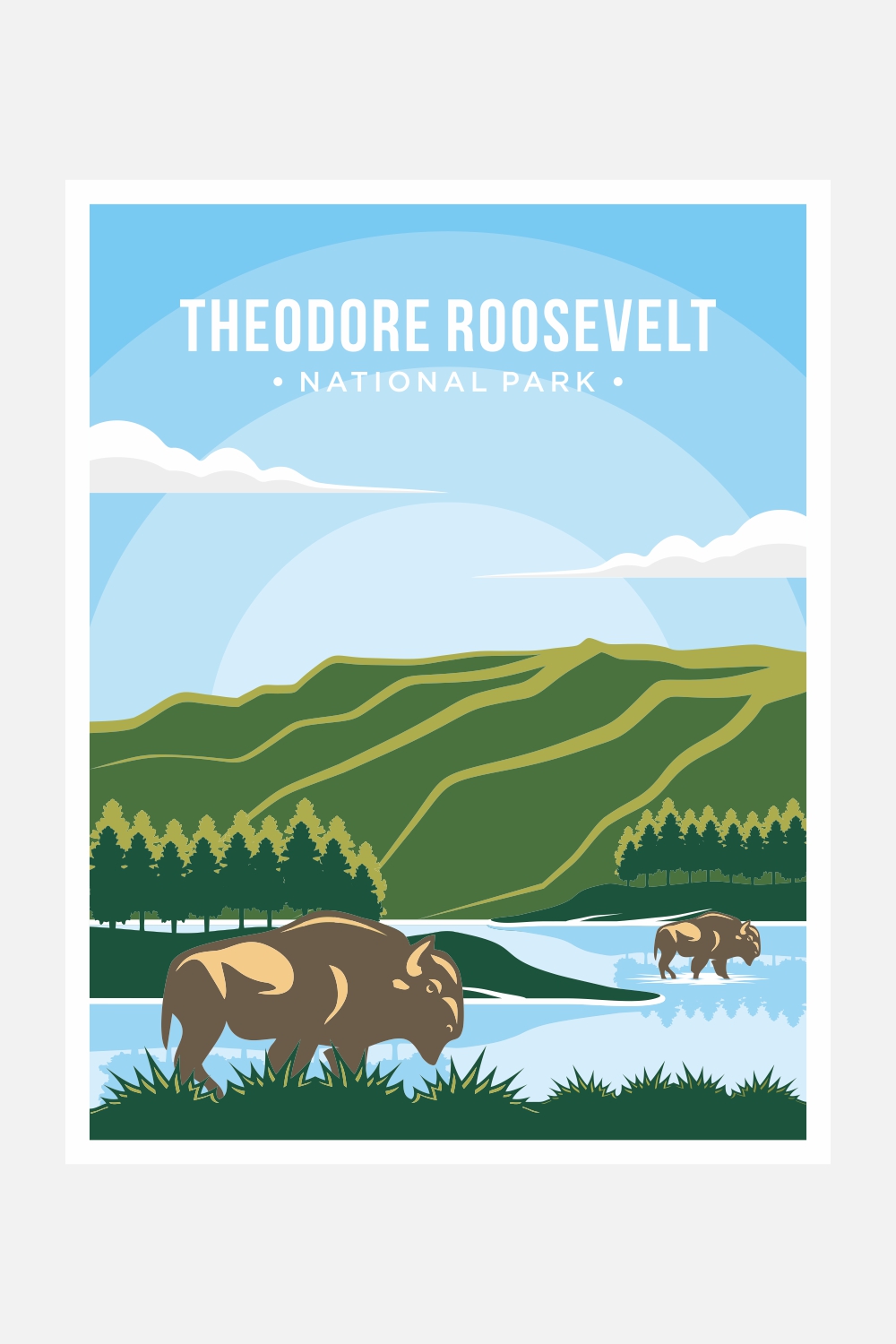 Theodore Roosevelt National Park poster vector illustration design – Only $8 pinterest preview image.