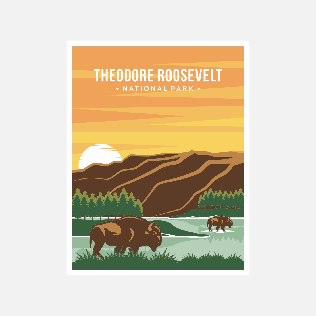 Theodore Roosevelt National Park poster vector illustration design – Only $8 preview image.