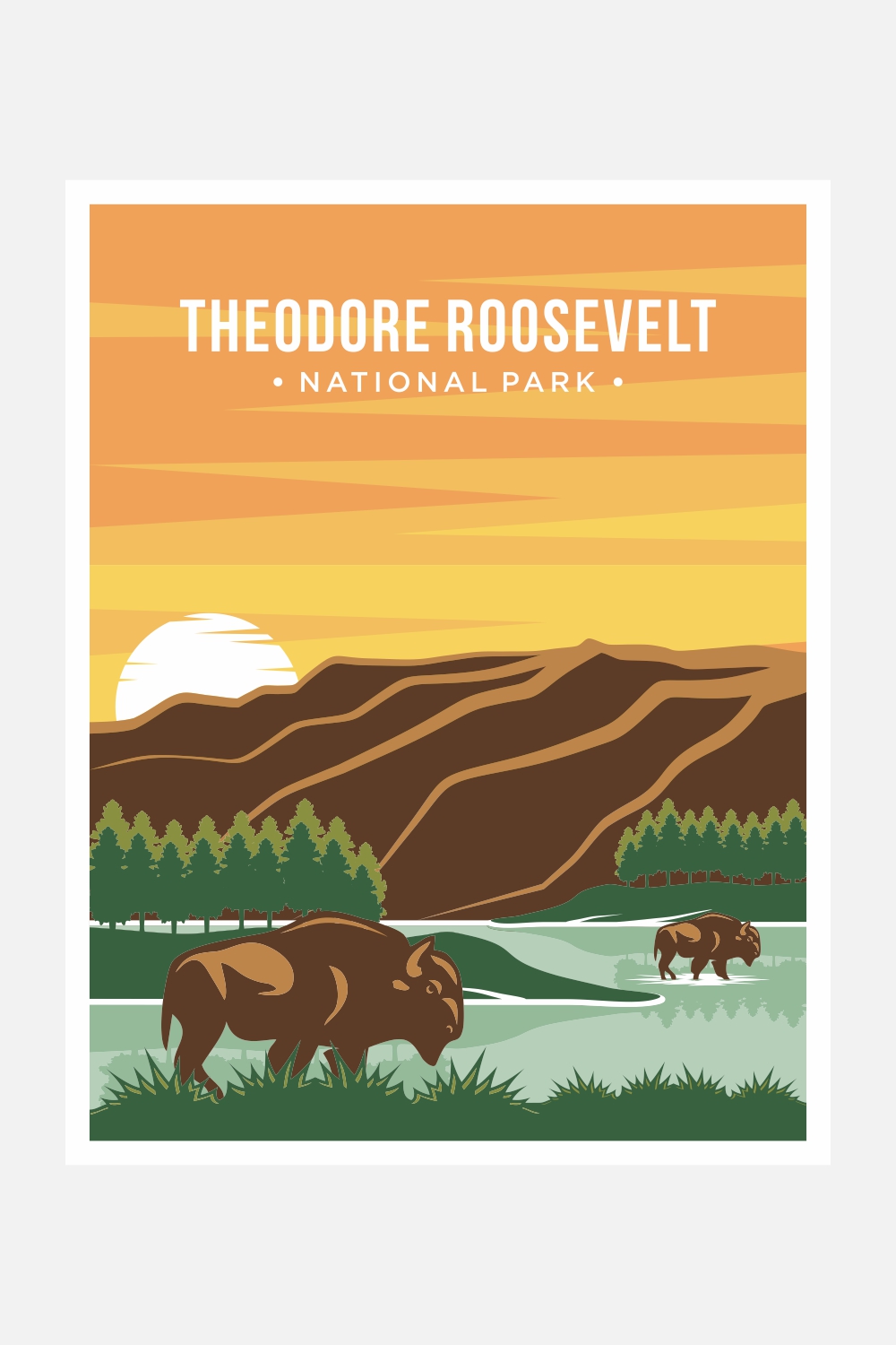 Theodore Roosevelt National Park poster vector illustration design – Only $8 pinterest preview image.