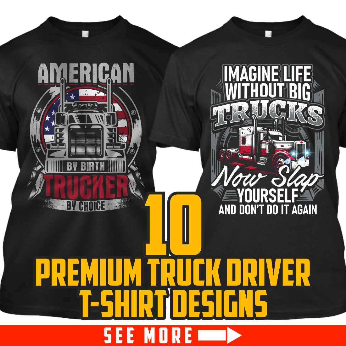 Truck driver t shirt design bundle cover image.