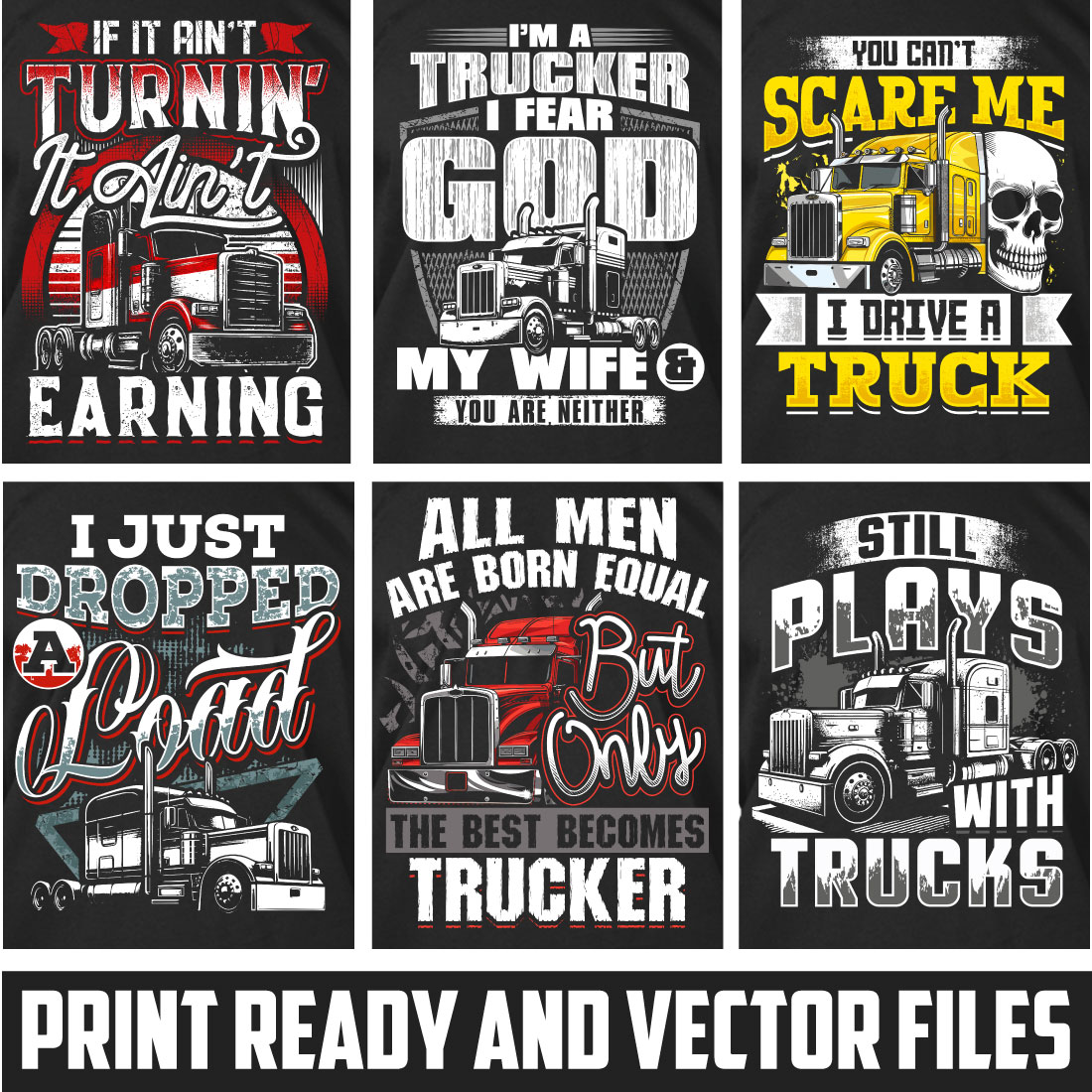 Truck driver t shirt design bundle preview image.