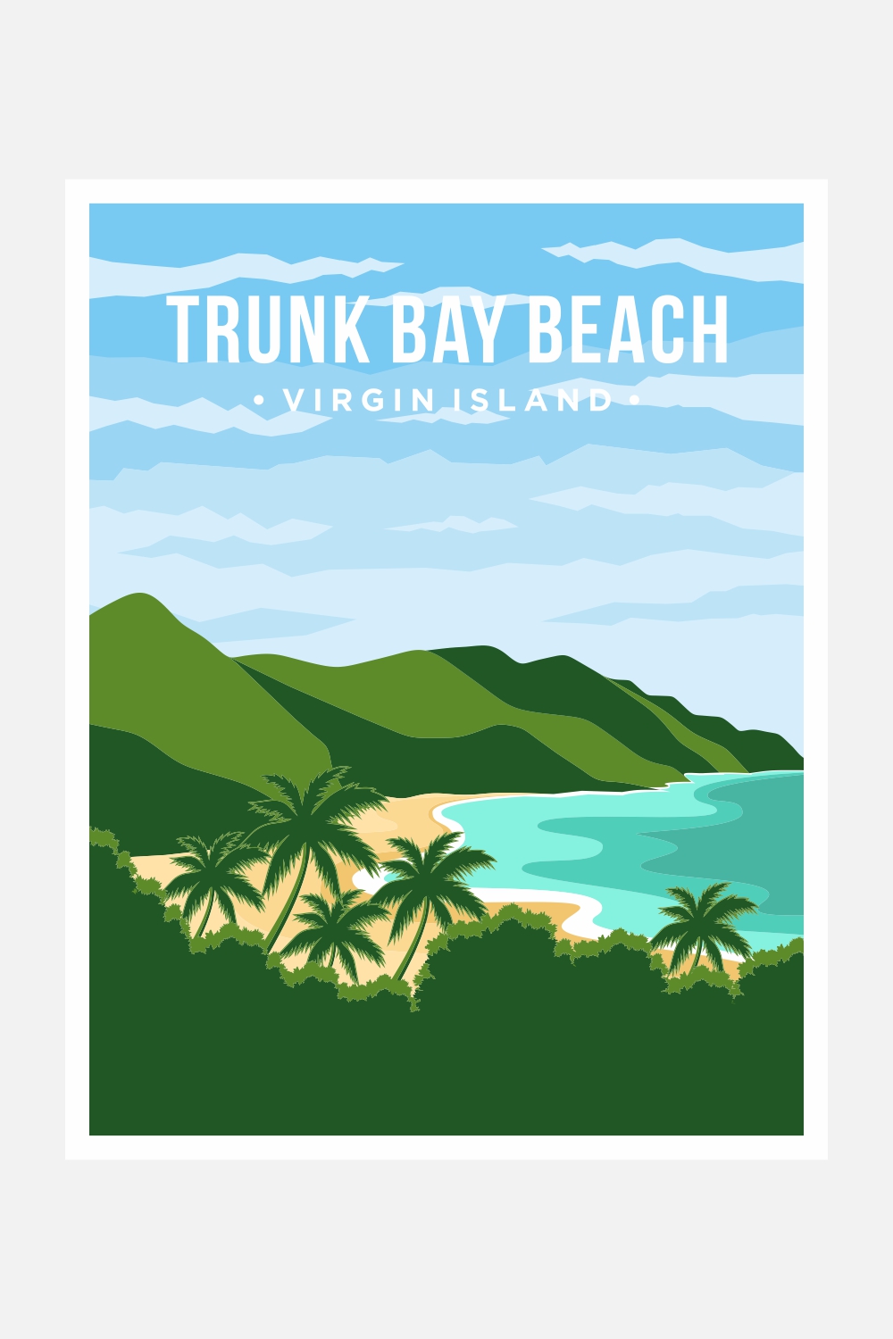 Trunk Bay Beach, Virgin Islands National Park poster vector illustration design – Only $8 pinterest preview image.