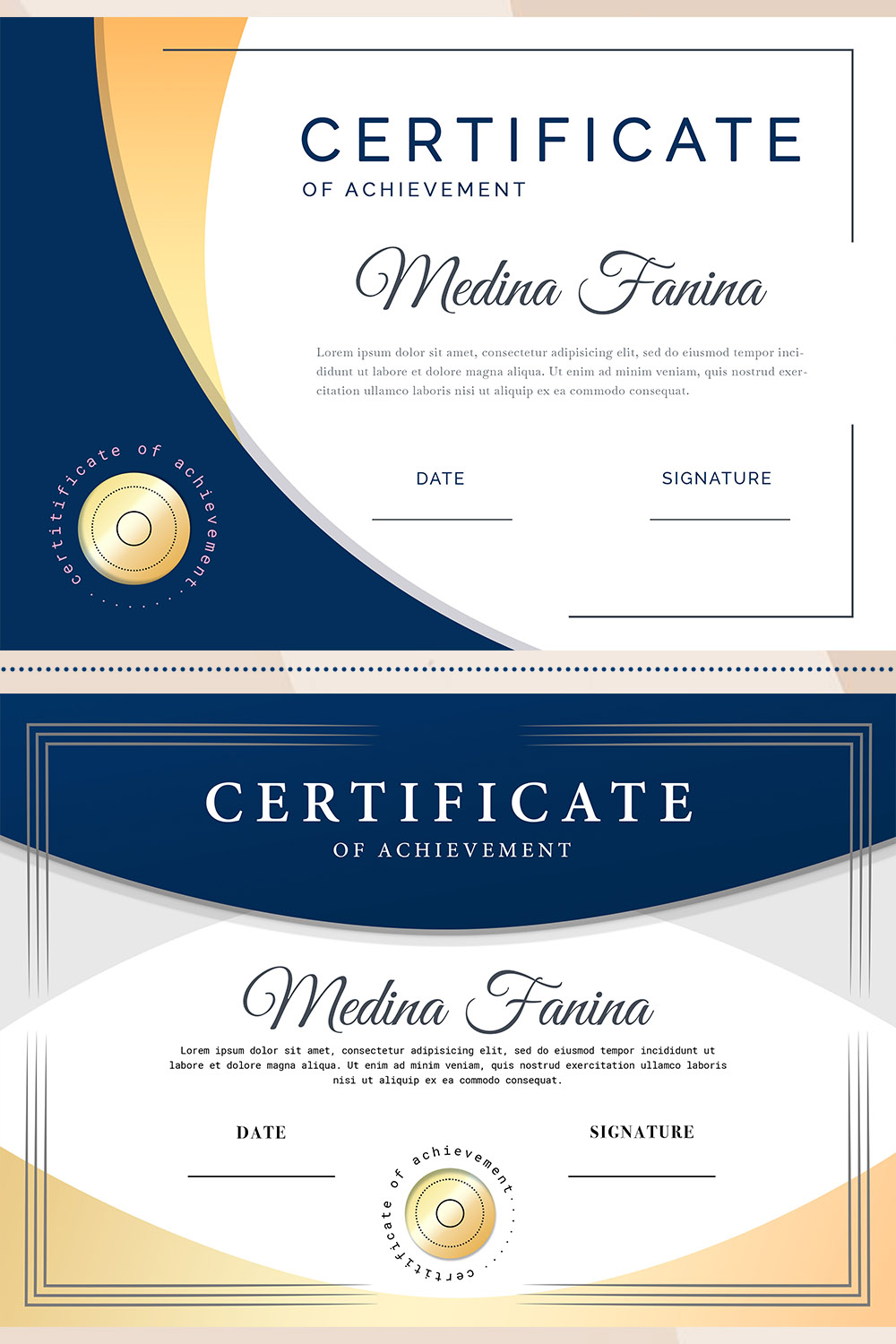 2 Elegant Certificate Template with golden details pinterest preview image.