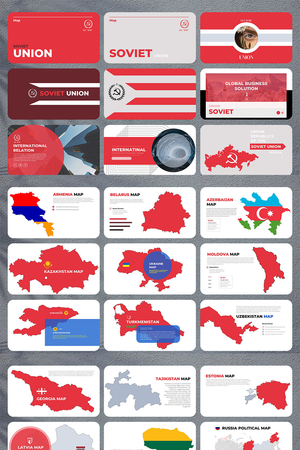 Soviet Union Map And Russia All State Clear Google Slide pinterest preview image.