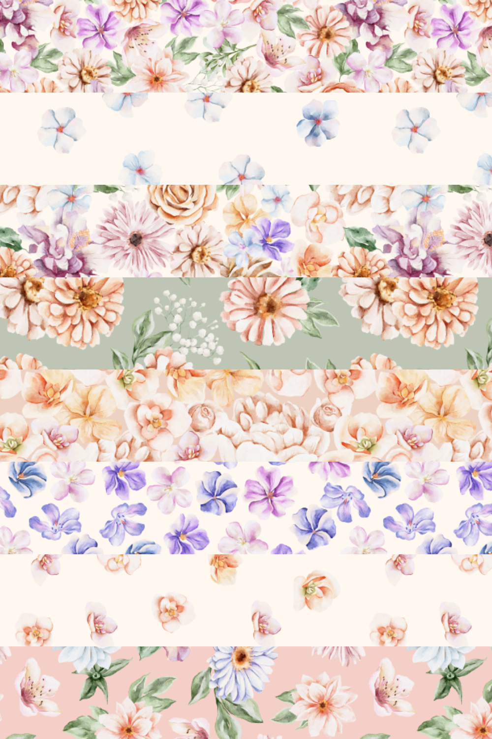 Watercolor Spring Flowers Seamless Pattern pinterest preview image.
