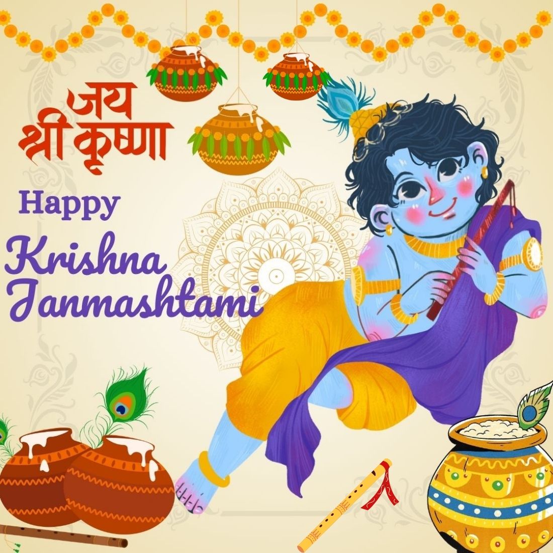 Happy Krishna Janmashtami Festival Post Design! preview image.
