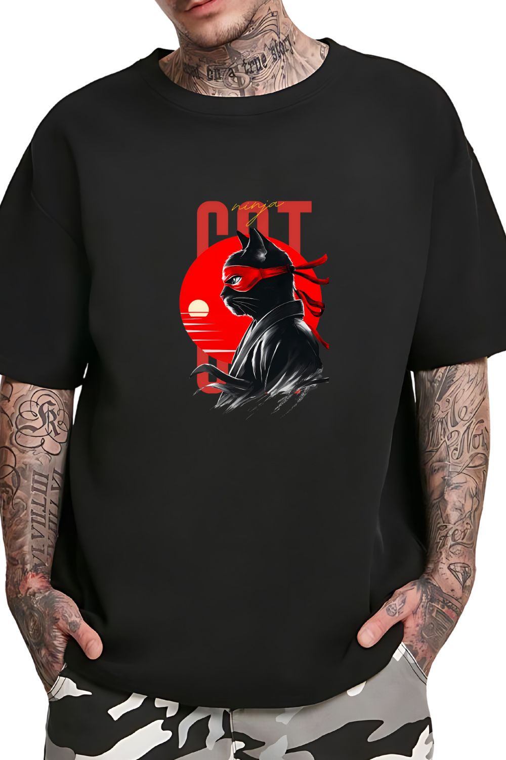 Ninja CAT T-shirt Graphics pinterest preview image.