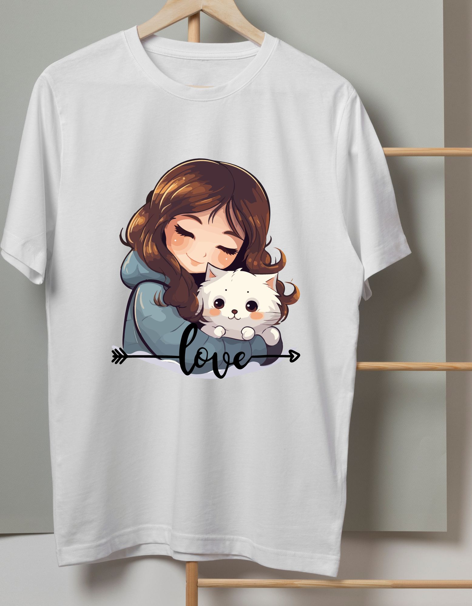 white free cute funny cat t shirt 123