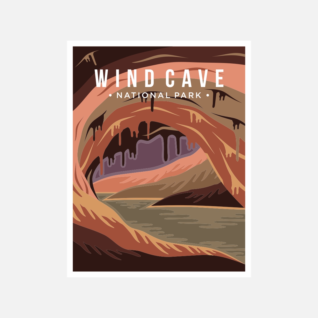 Wind Cave National Park poster vector illustration design – Only $8 preview image.