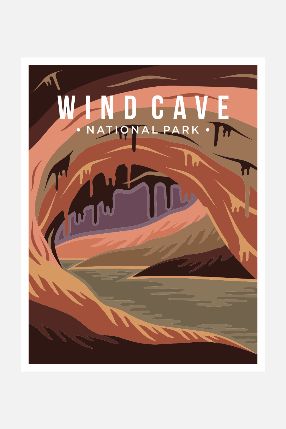Wind Cave National Park poster vector illustration design – Only $8 pinterest preview image.