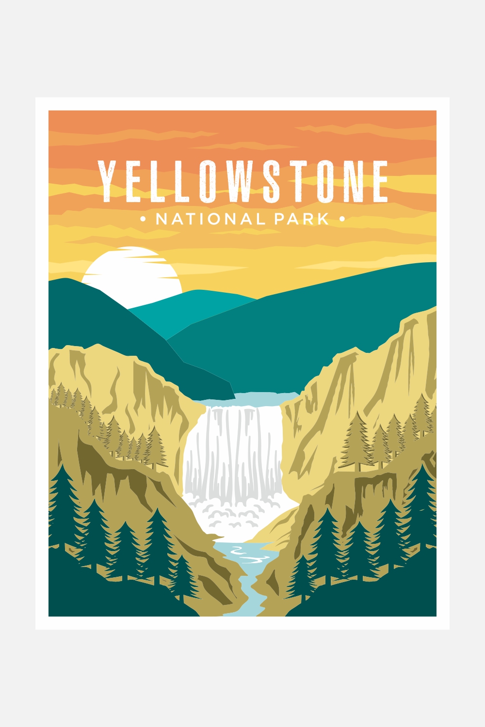Yellowstone Falls National Park poster vector illustration design – Only $8 pinterest preview image.