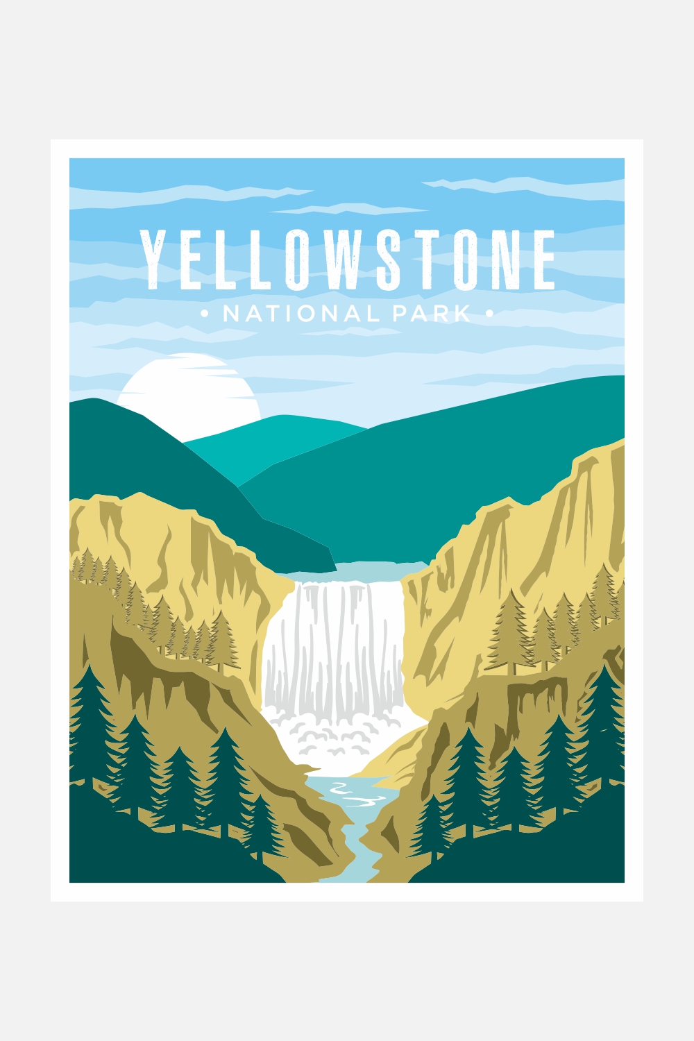 Yellowstone Falls National Park poster vector illustration design – Only $8 pinterest preview image.