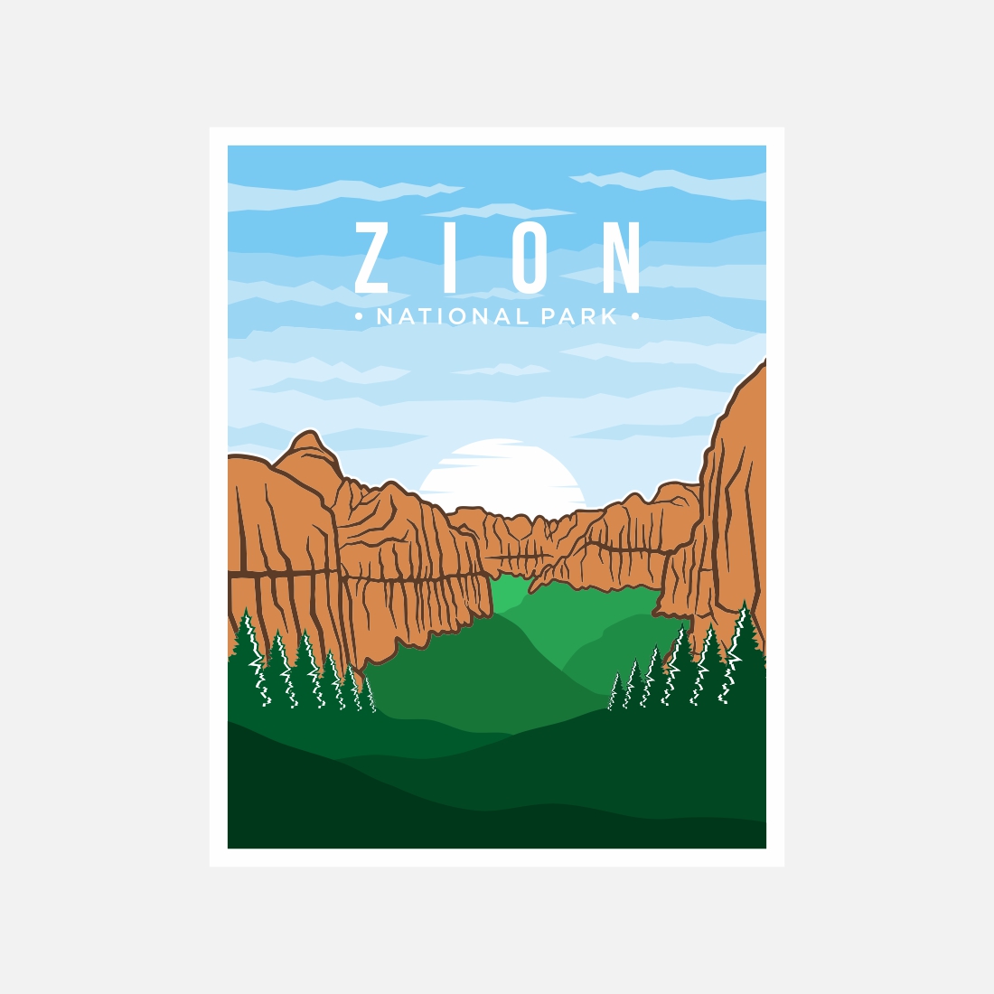 Zion National Park poster vector illustration design – Only $8 cover image.