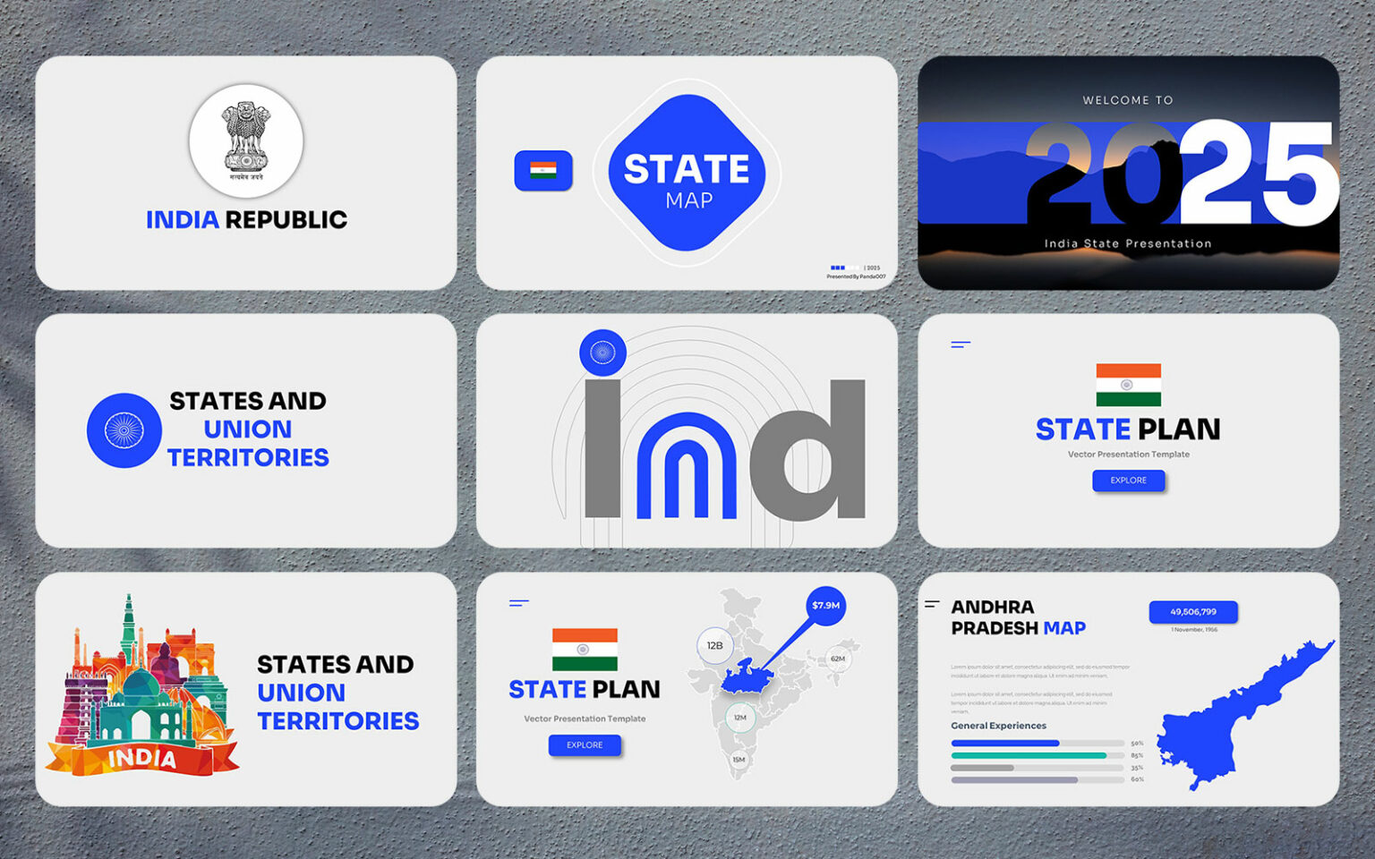 India Republic All State Map PowerPoint Template - MasterBundles