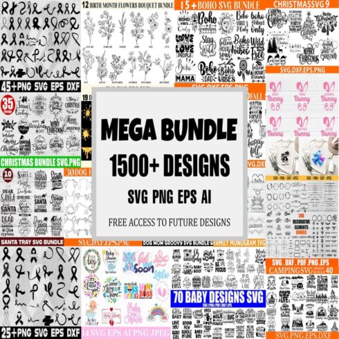 Mega SVG Bundle, T Shirt Designs SVG, Svg Files for Cricut, Silhouette Cut Files, Clipart, Svg for Shirts, Flower svg, Cricut, Silhouette cover image.