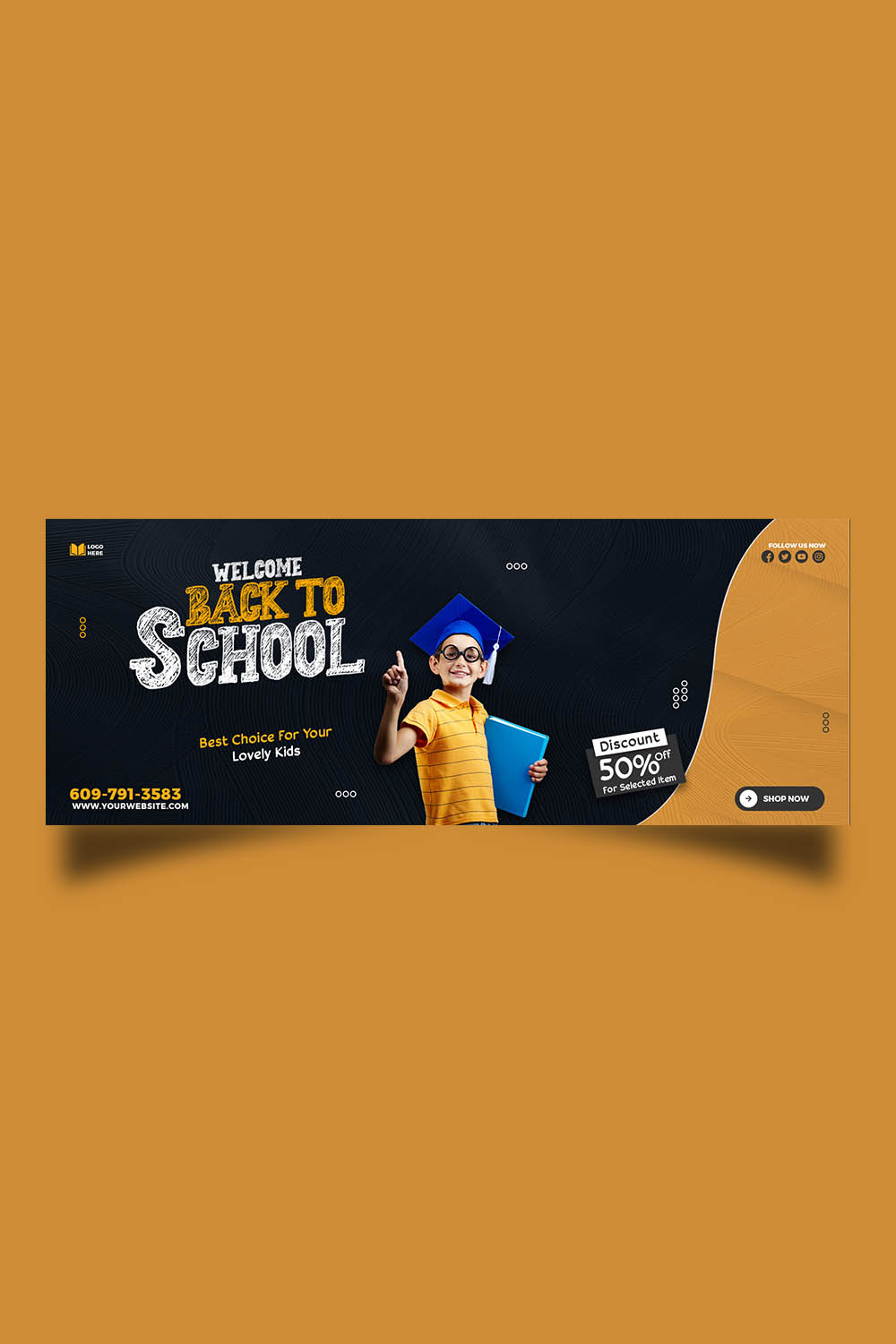 Back to school social media banner or Facebook cover design pinterest preview image.