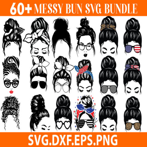 Messy Bun Svg, Messy Bun with Glasses Svg, Momlife Svg, Mom Skull Svg, Messy Bun Classy Afro Woman Svg - Printable, Cricut & Silhouette File cover image.