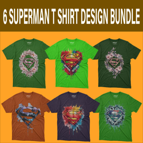 6 superman t shirt design bundle cover image.