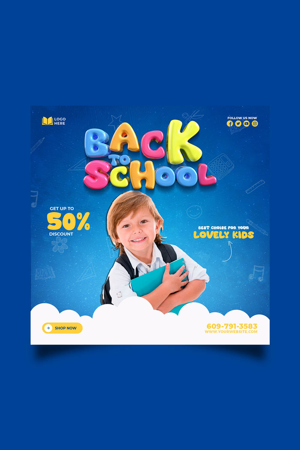 Back to school admission media post design template pinterest preview image.