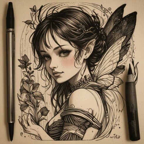 Tattoo Set #5 SCETCHES – Girl, Fairies cover image.