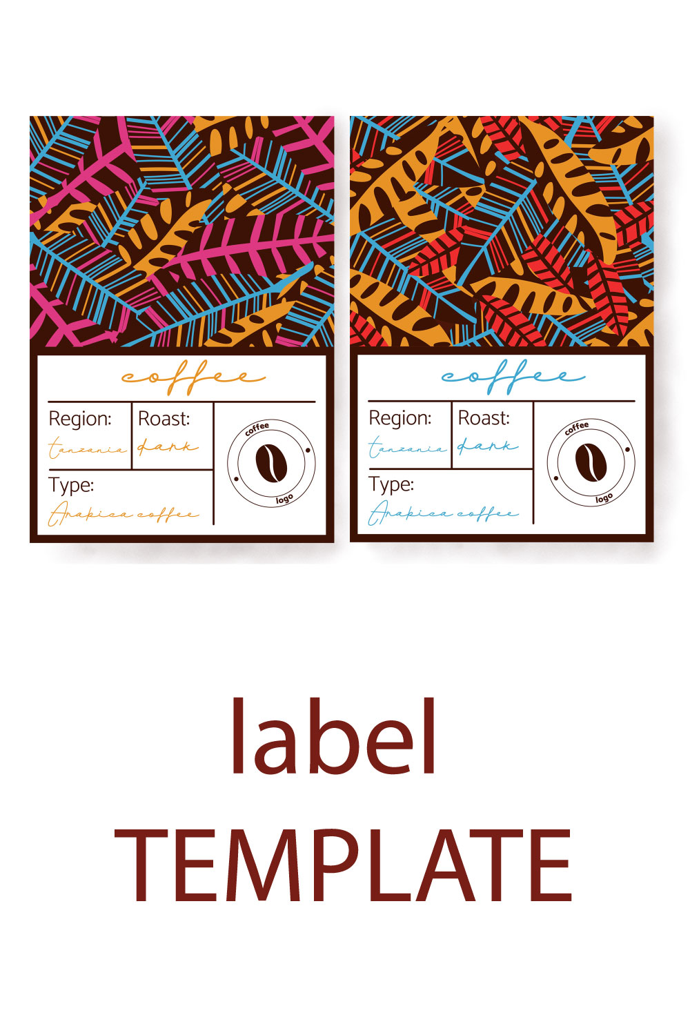 Coffee Label Template with Leaves pinterest preview image.