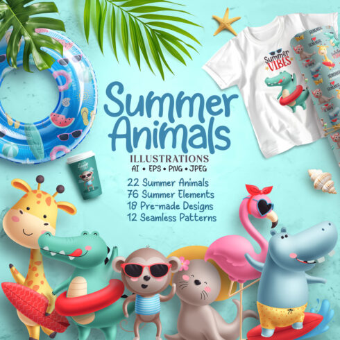 Summer Beach Animals Illustration Bundle cover image.