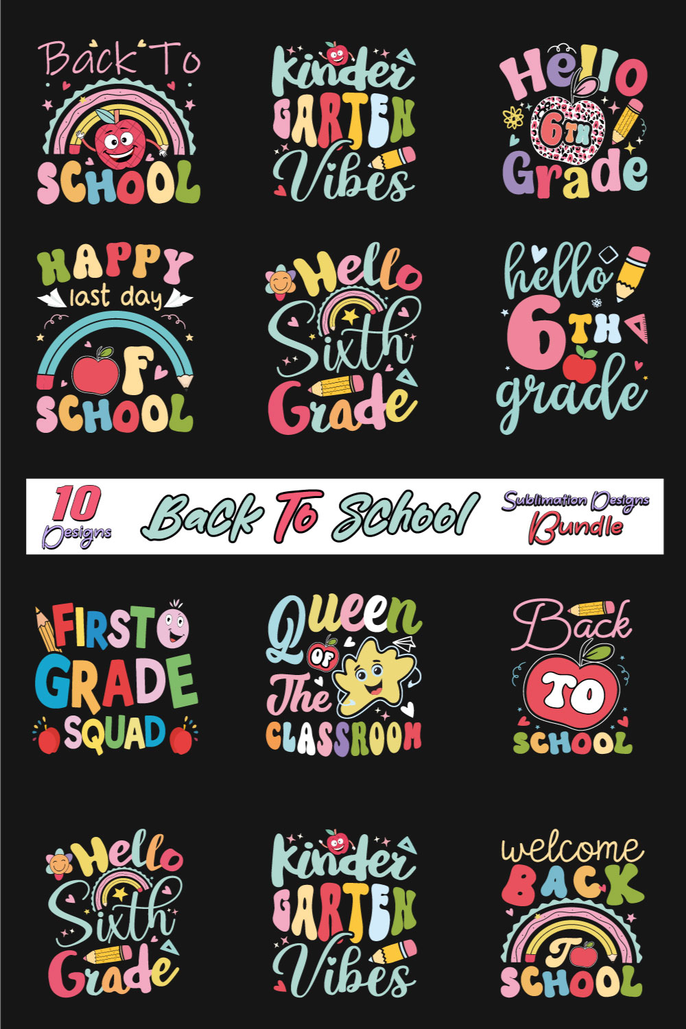 Back to School Sublimation Bundle 5 pinterest preview image.