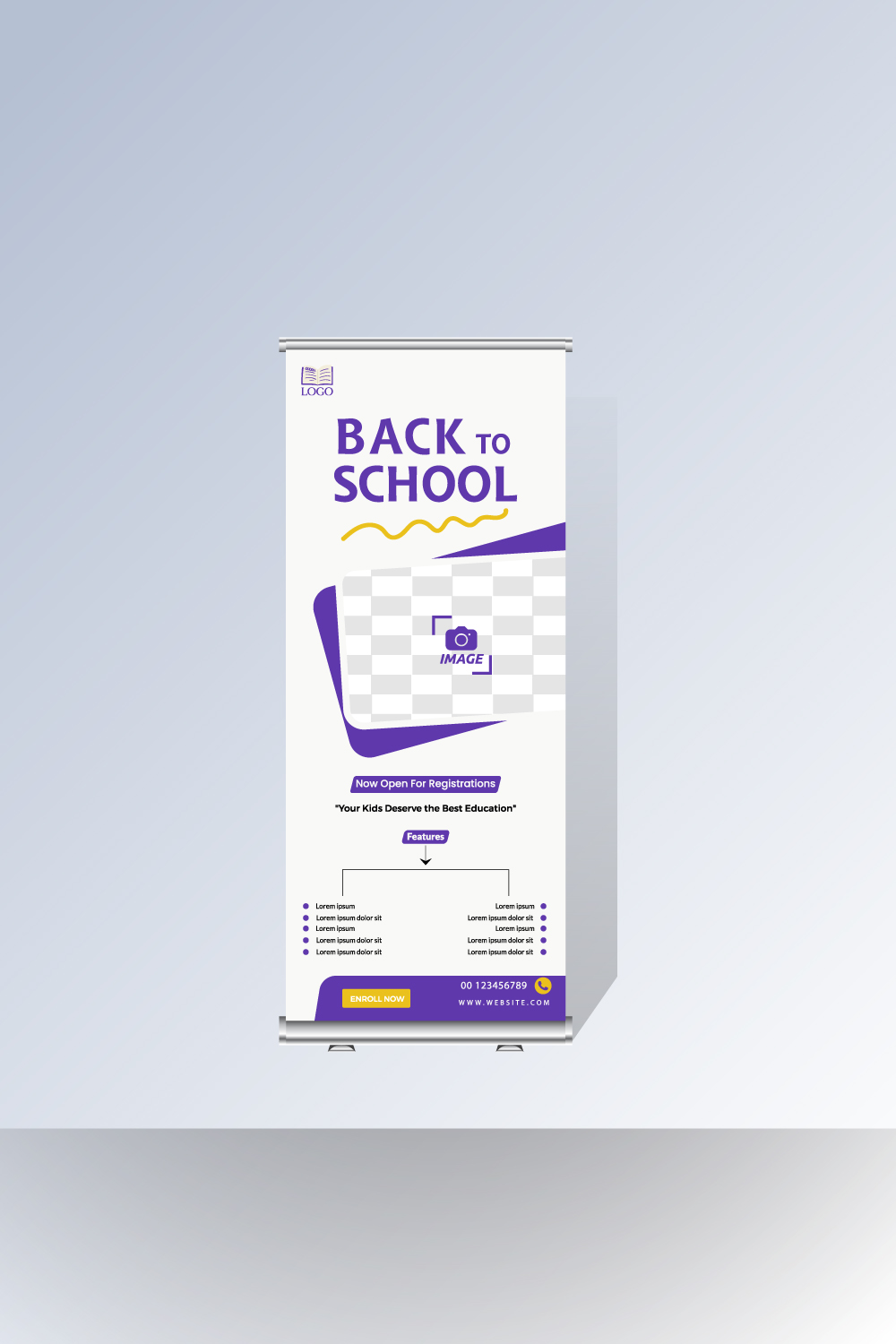 Back to school admission roll up banner pinterest preview image.