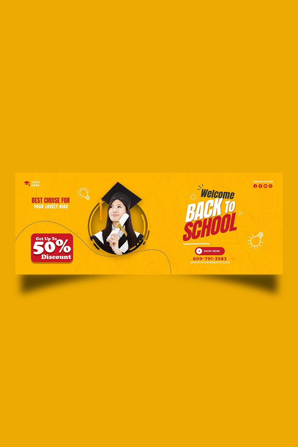 Back to school social media banner or Facebook cover design pinterest preview image.