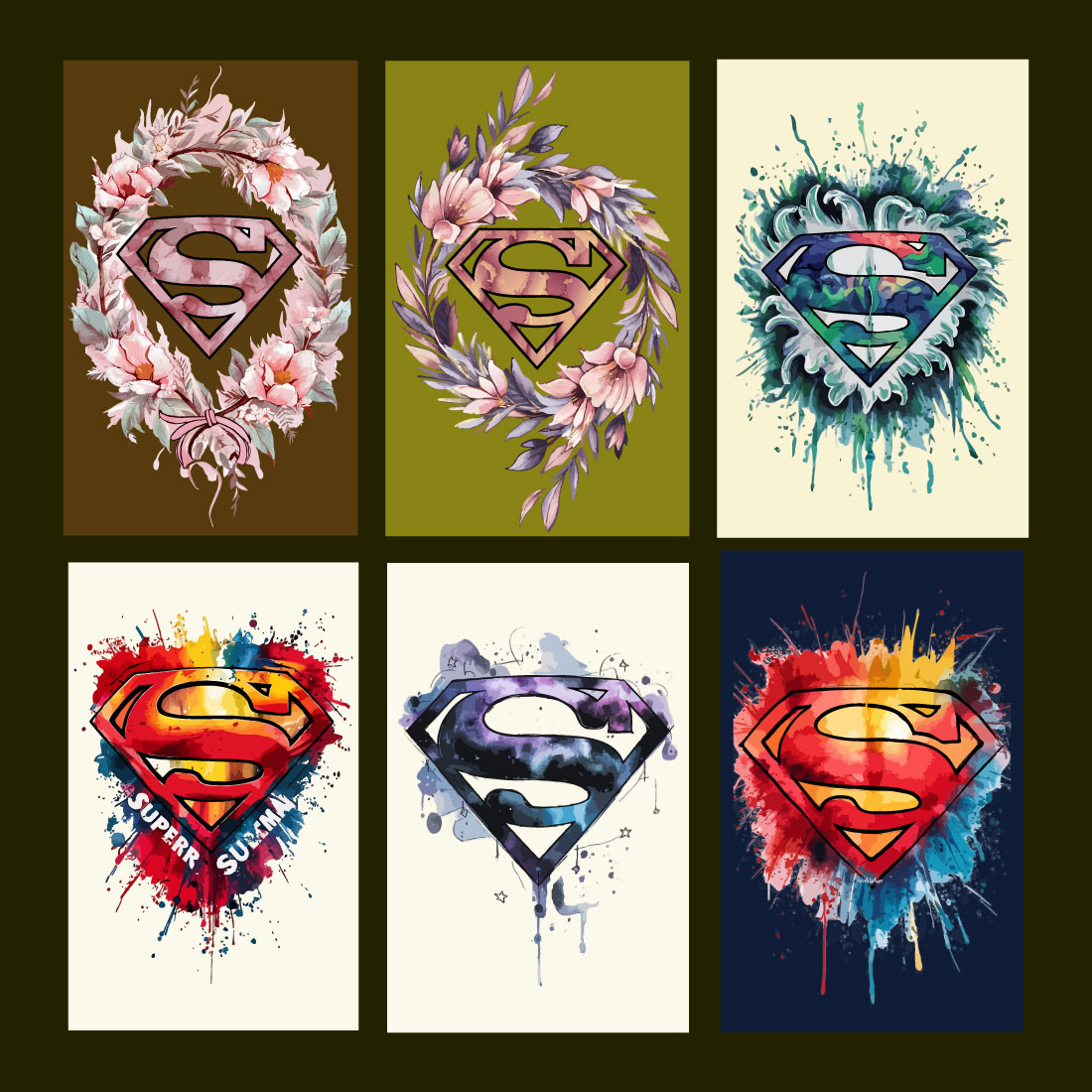 6 superman t shirt design bundle preview image.