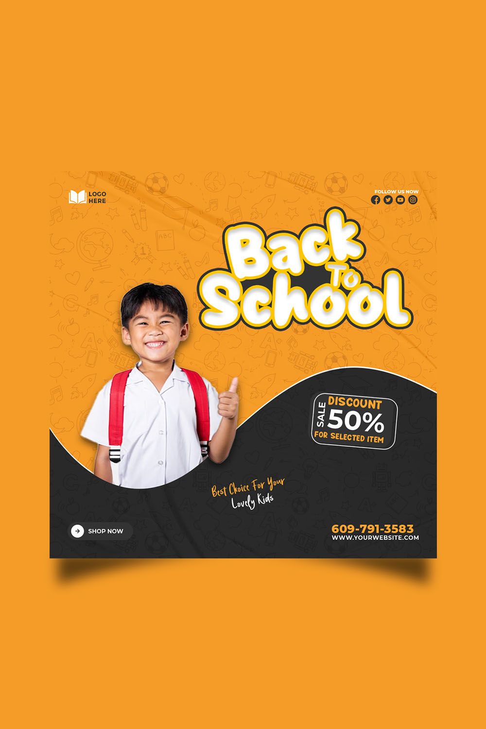 Back to school admission media post design template pinterest preview image.