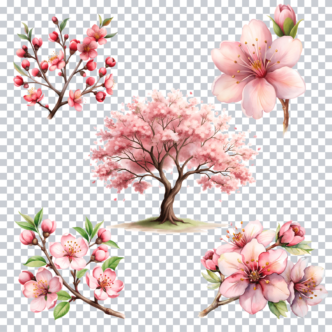 JAPAN Sakura Watercolor Clipart preview image.