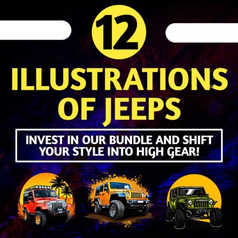 Illustrations of jeeps, perfect for print cover image.