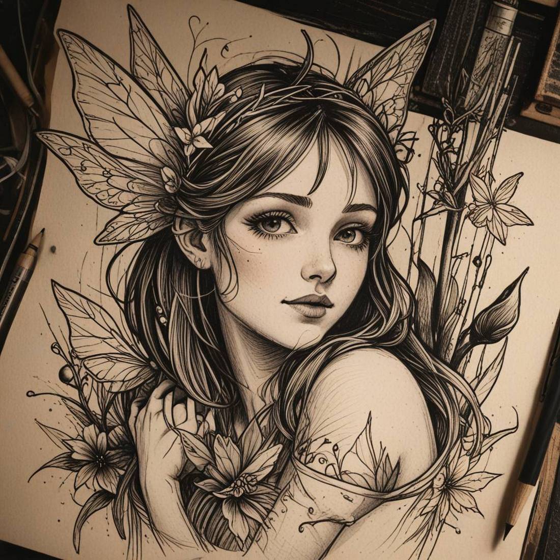 Tattoo Set #5 SCETCHES – Girl, Fairies preview image.